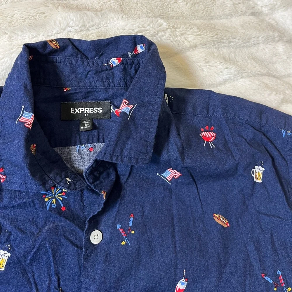 Express Mens M/L Non-binary Button Down Casual BBQ Cookout Summer Shirt Unisex